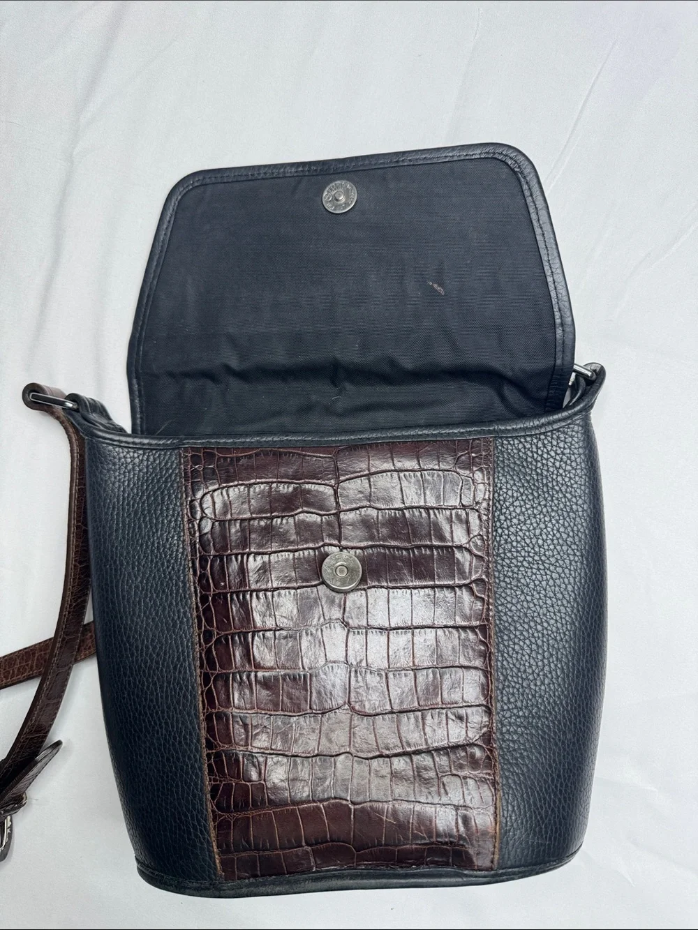 Brighton Brown Black Croc-Embossed Crossbody Bag purse leather crocodile pattern